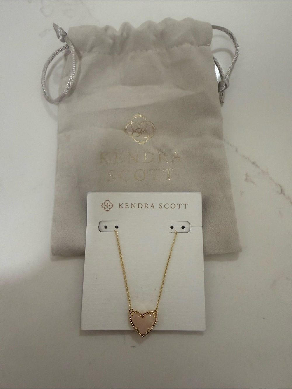 Kendra Scott Gold Necklace with Blush Pink Heart Pendant